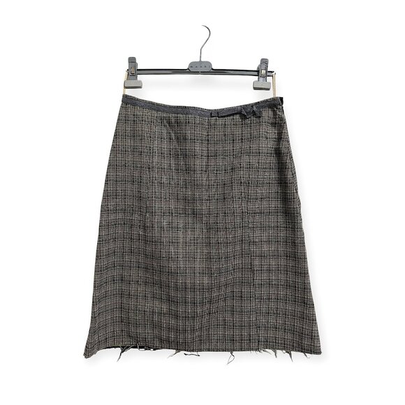 Marni c.2010 Checked Wool‑Blend A‑Line Skirt IT42 Raw‑Hem Bow Waist - Picture 1 of 13